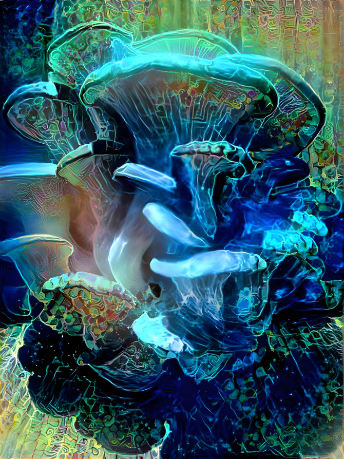 Oyster Mushrooms in blue