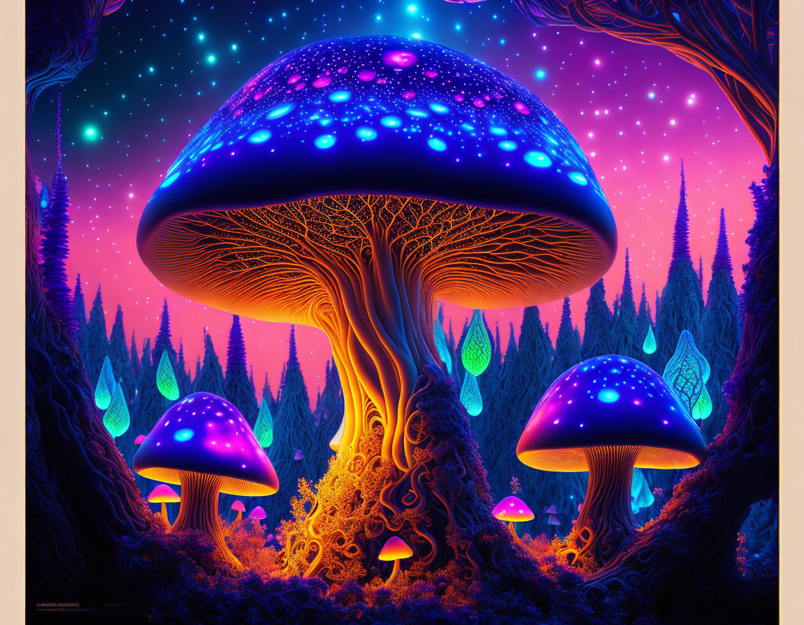 Magic mushrooms at night
