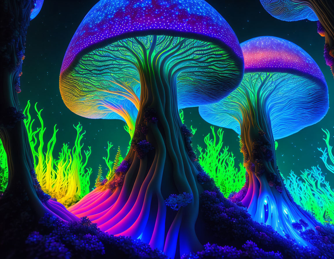 magic glowing mushrooms