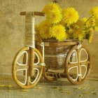 White Bicycle with Yellow Flowers on Beige Textured Background