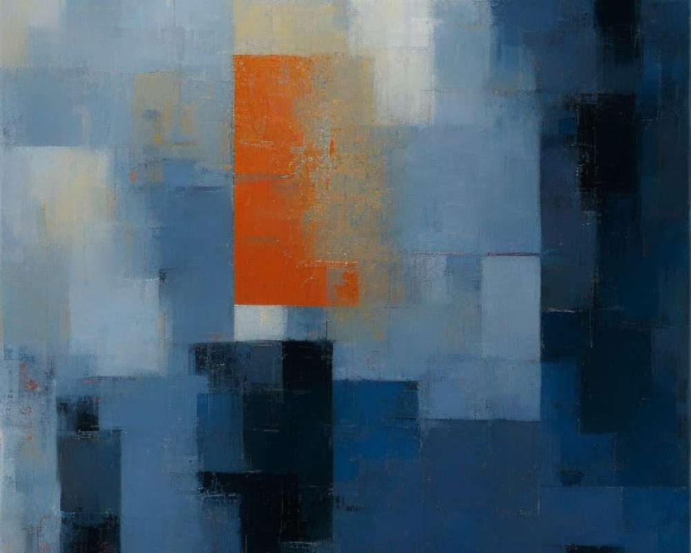 Blue and Gray Abstract Painting with Central Orange Pop
