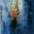 Blue and Gray Abstract Painting with Central Orange Pop