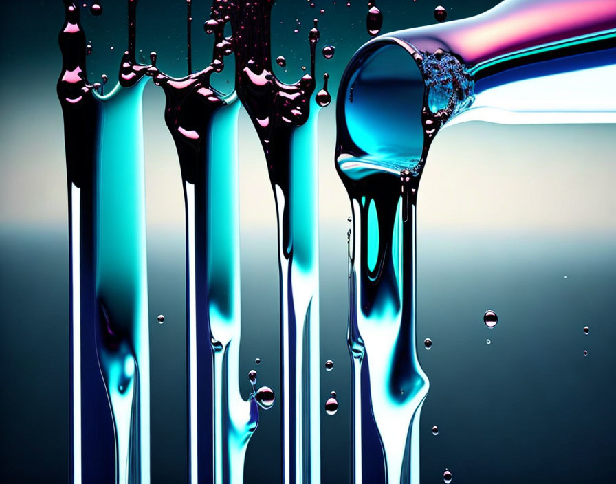 Colorful liquid streams with dynamic splashes on dark background