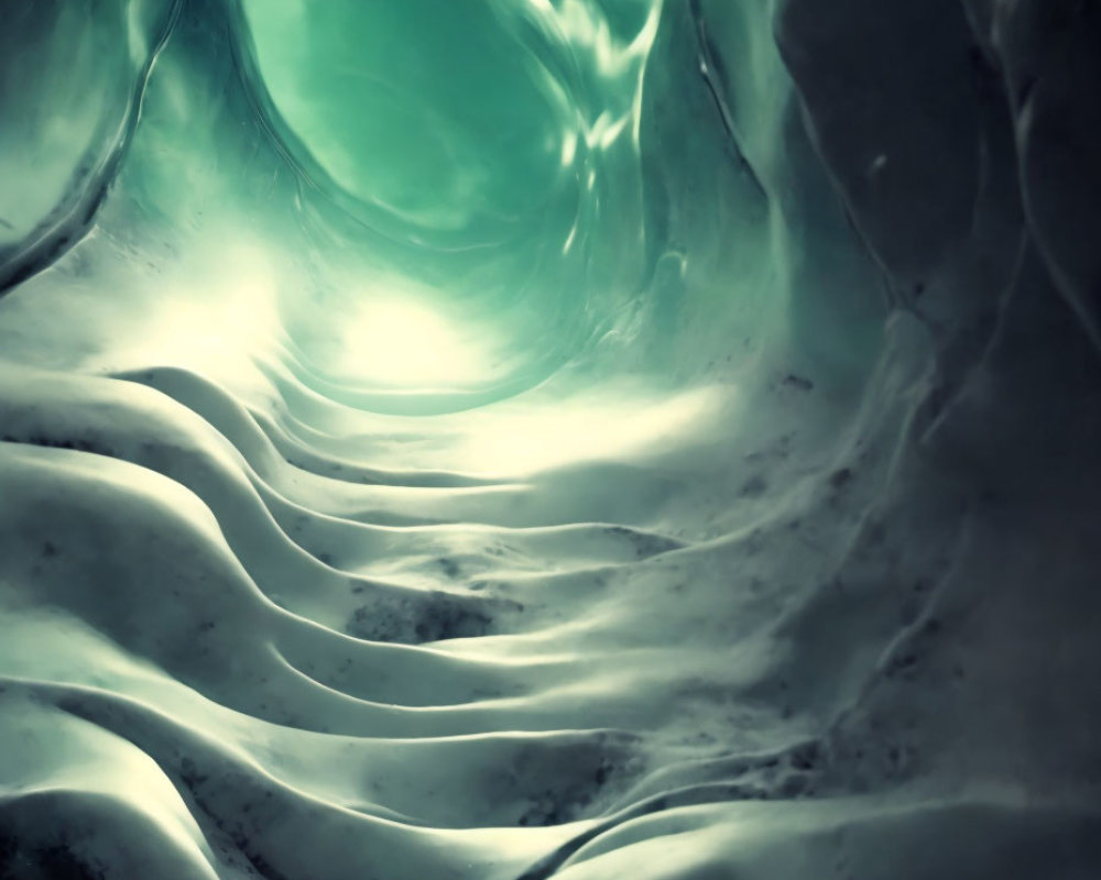 Turquoise Glacial Ice Cave with Smooth Walls and Ethereal Glow