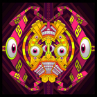 Vibrant Abstract Digital Lion Face Painting with Symmetrical Patterns