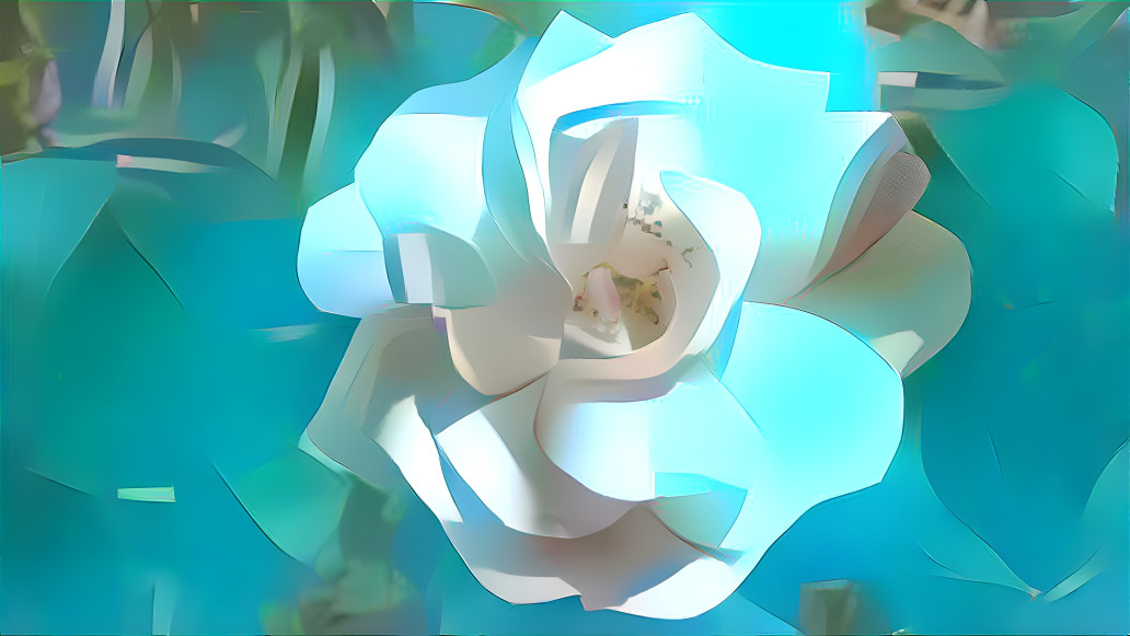 A blue Art Deco's note from a rose 