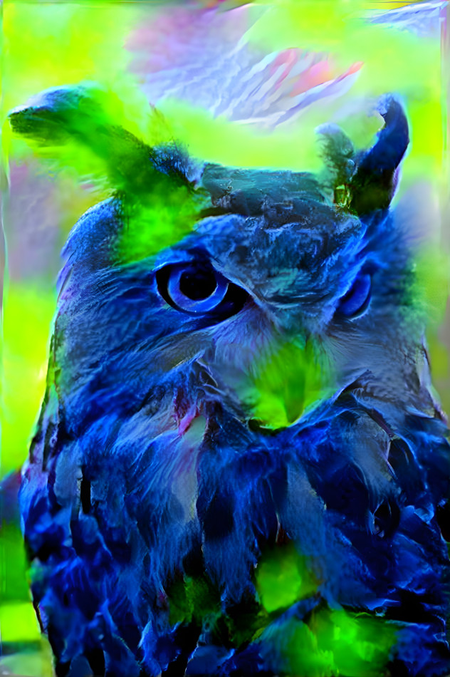 Blue & green owl