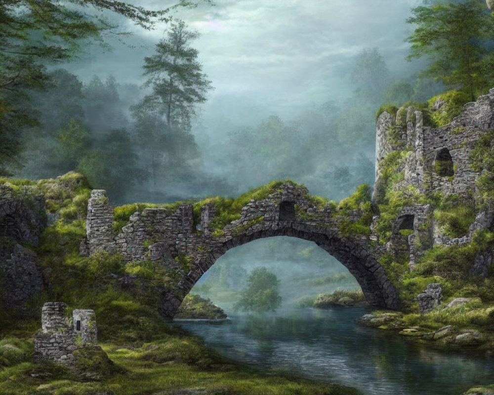 Ancient Stone Arch Bridge Over Tranquil River