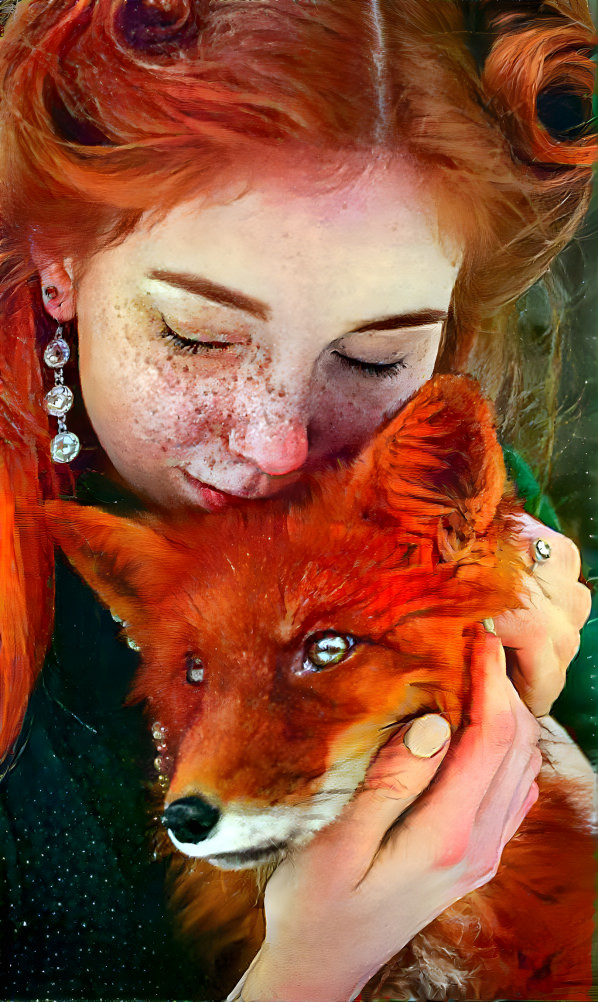 Girl Hugging a Fox