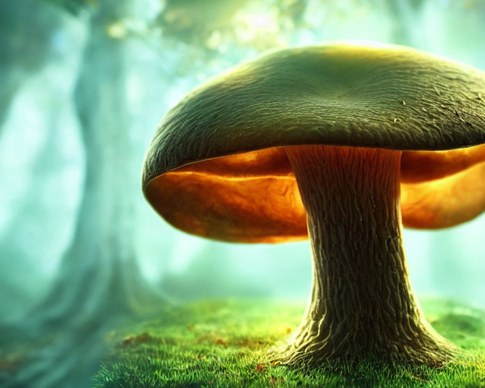 Large Stylized Mushroom Close-Up in Mystical Forest Environment