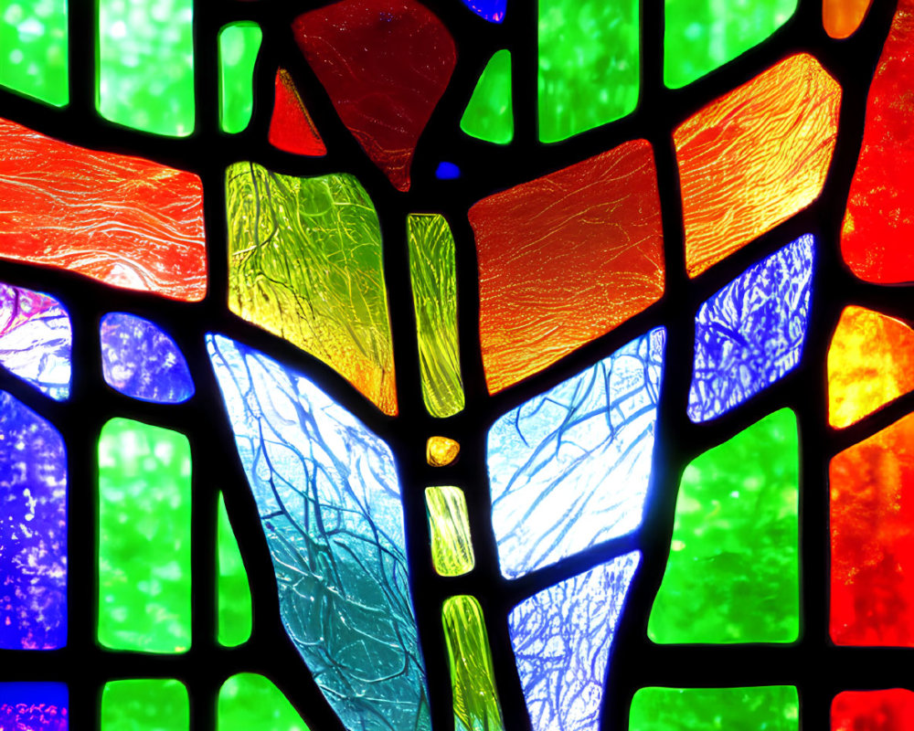 Colorful Abstract Stained Glass Window Backlit by Sunlight