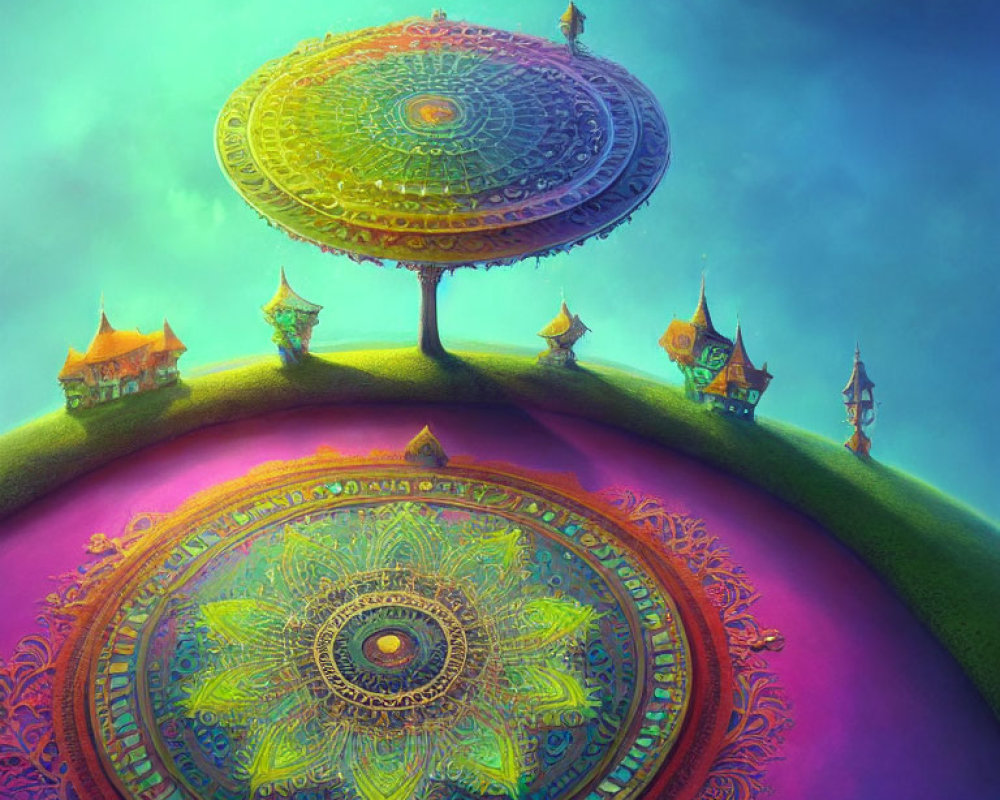 Colorful Mandala Patterns in Fantasy Landscape