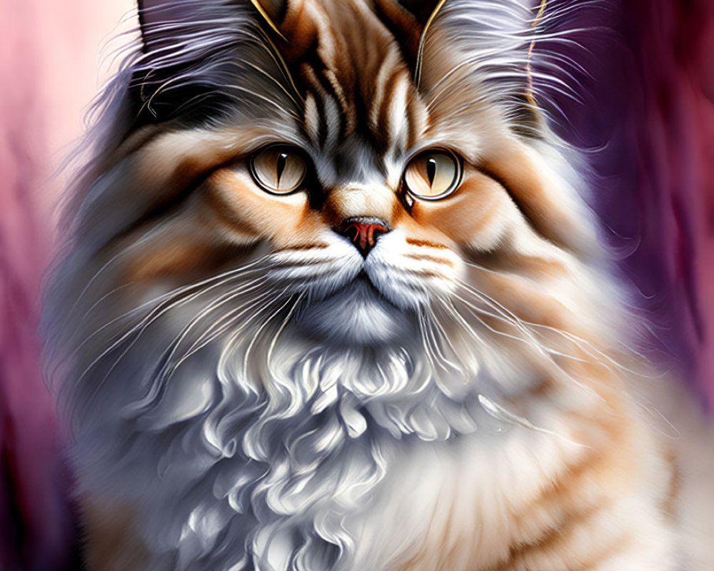 Fluffy Tabby Cat Digital Artwork with Yellow Eyes