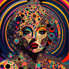 Vibrant Psychedelic Portrait of Woman with Abstract Circular Patterns