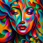 Vibrant digital artwork of female face with psychedelic patterns