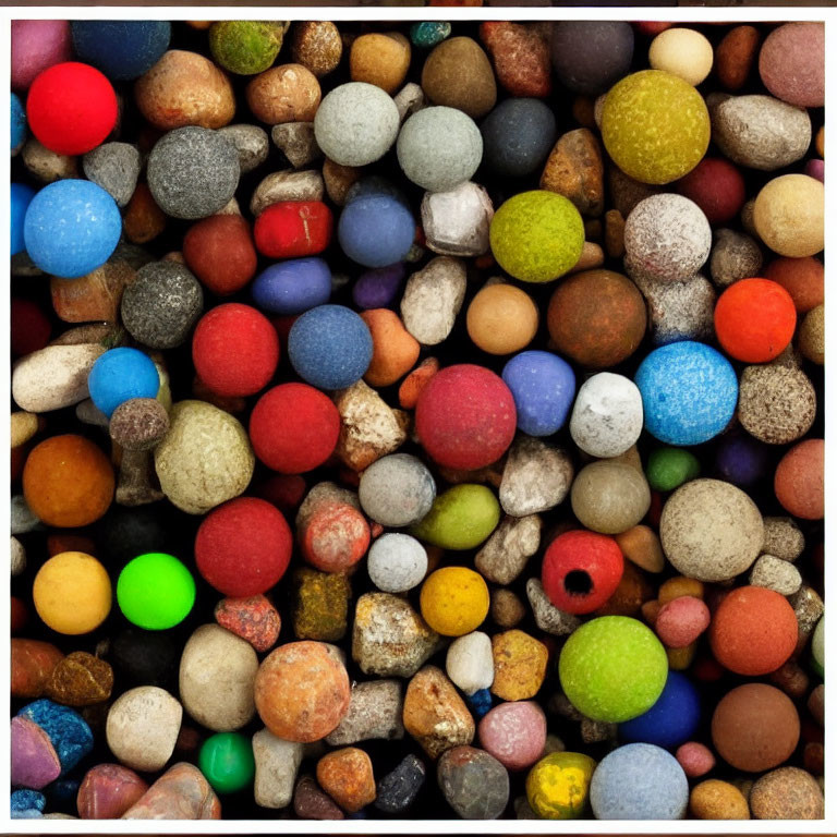 Assorted Marbles and Pebbles Displaying Various Textures and Colors