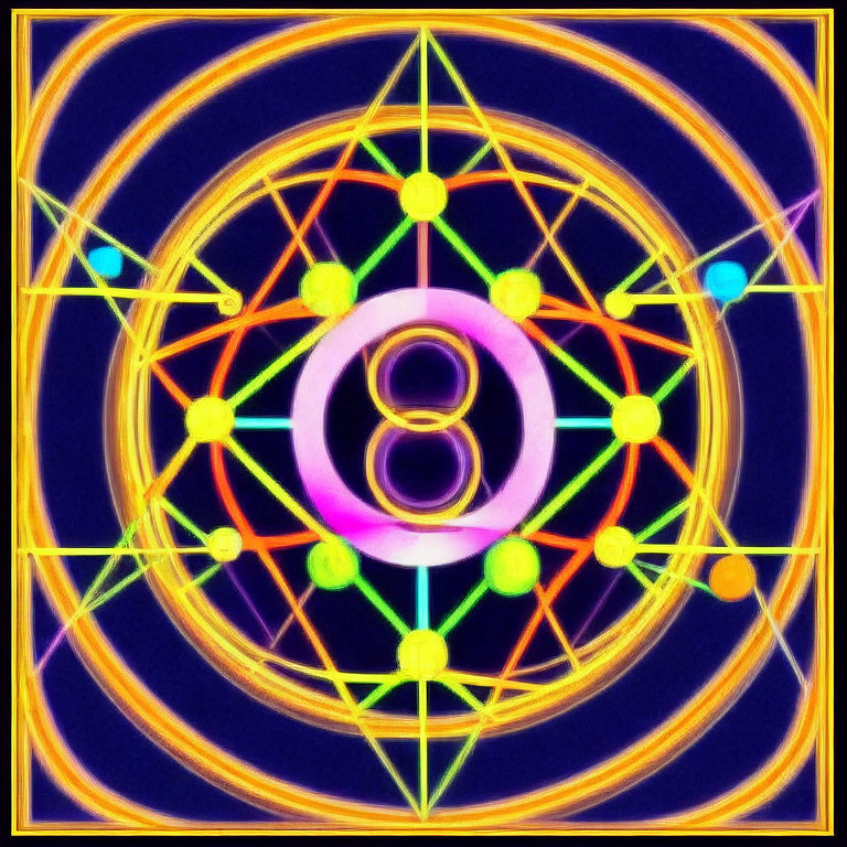 Vivid Neon Digital Mandala with Symmetrical Geometric Patterns