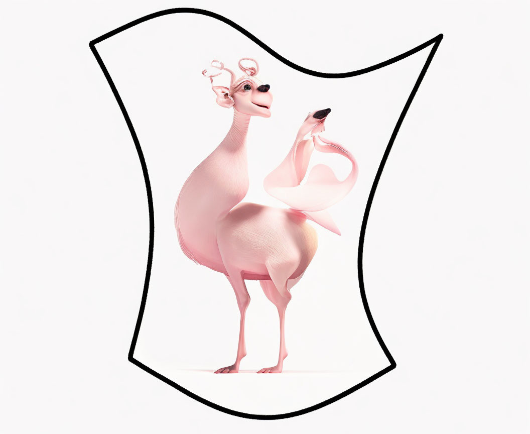 Pink deer graphic in shield pose with large eyes and antlers
