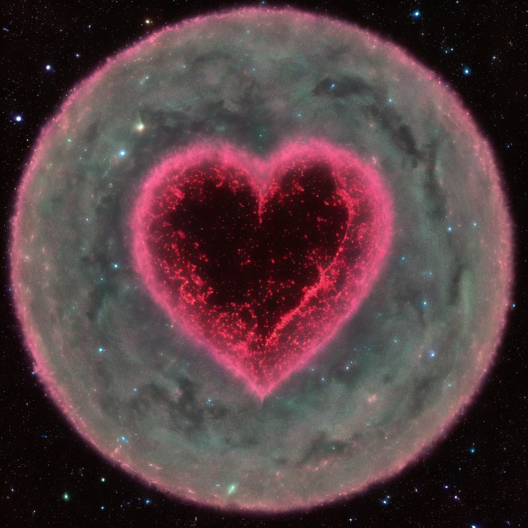Bright Pink Heart-Shaped Nebula Surrounded by Stars