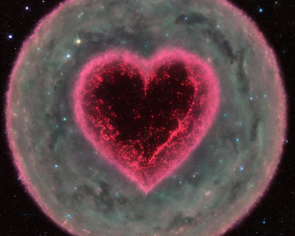 Bright Pink Heart-Shaped Nebula Surrounded by Stars