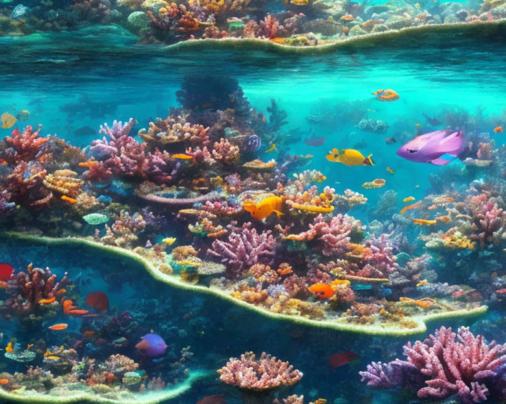 Colorful Fish and Corals in Vibrant Underwater Coral Reef