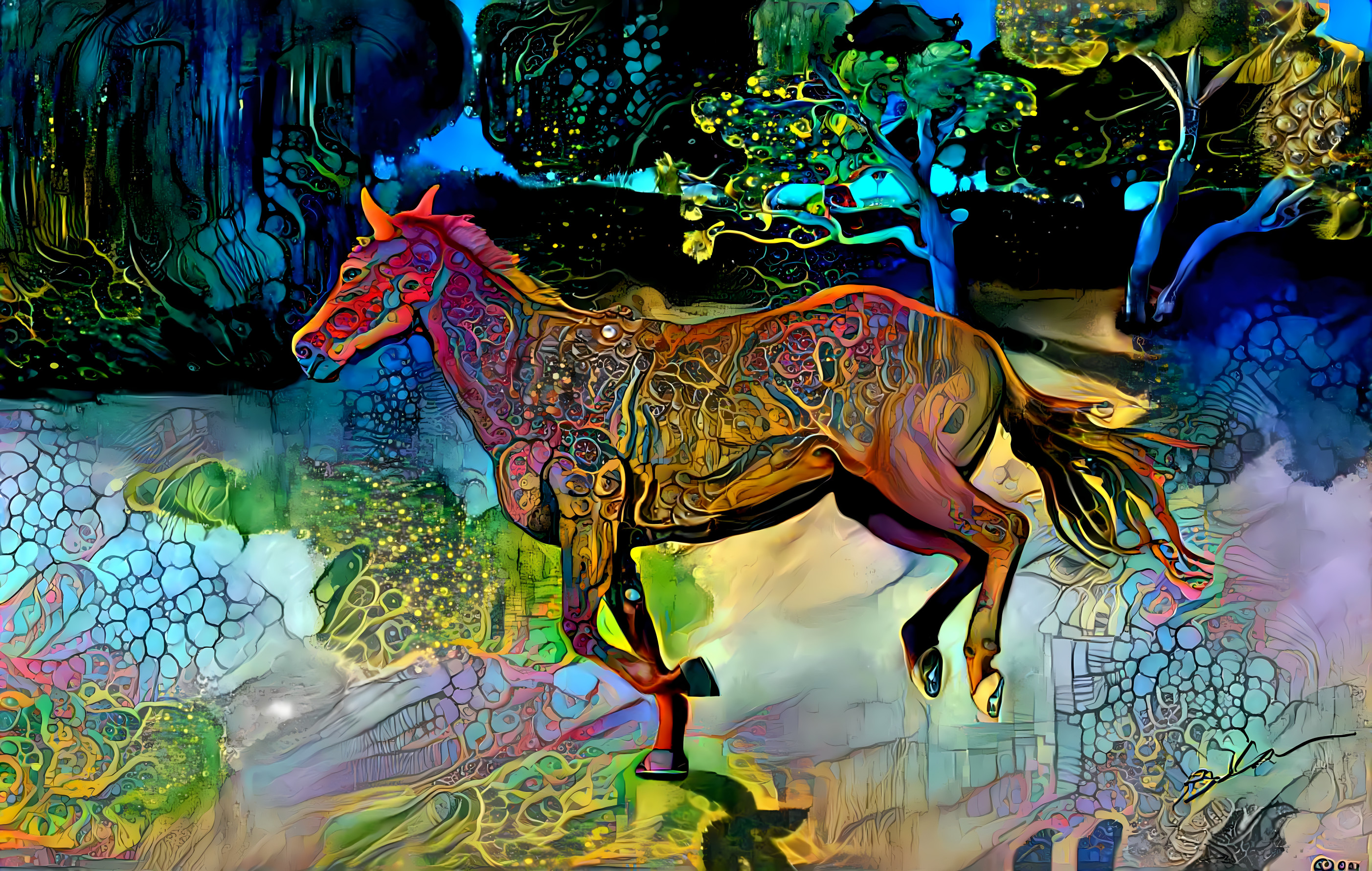 Painting of a Fractal Horse