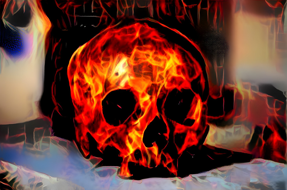 Flaming Human Skull