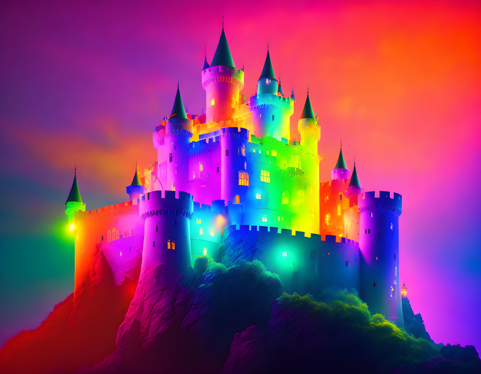 Vibrant aurora castle