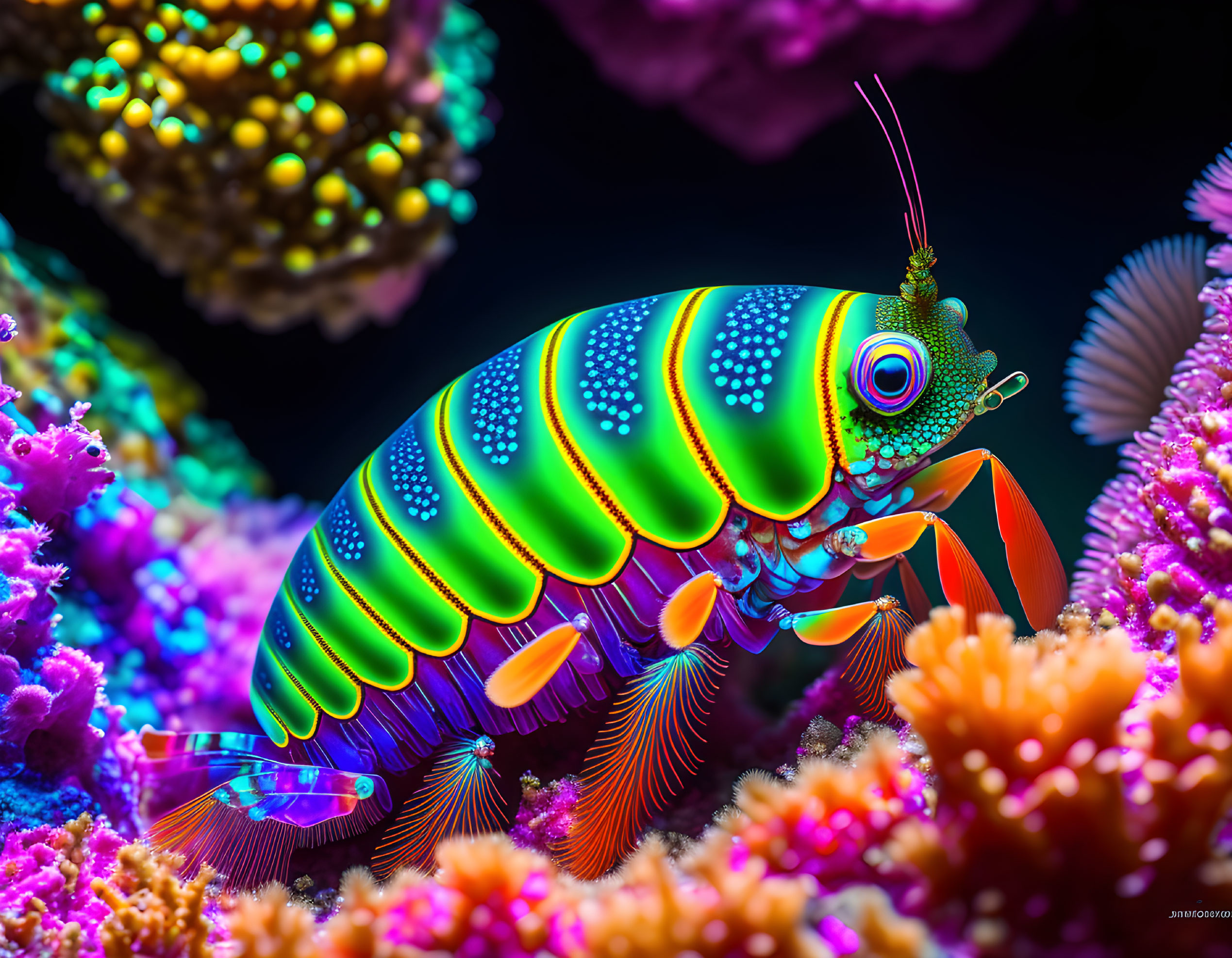 Colorful Digital Art: Mantis Shrimp in Coral Reef