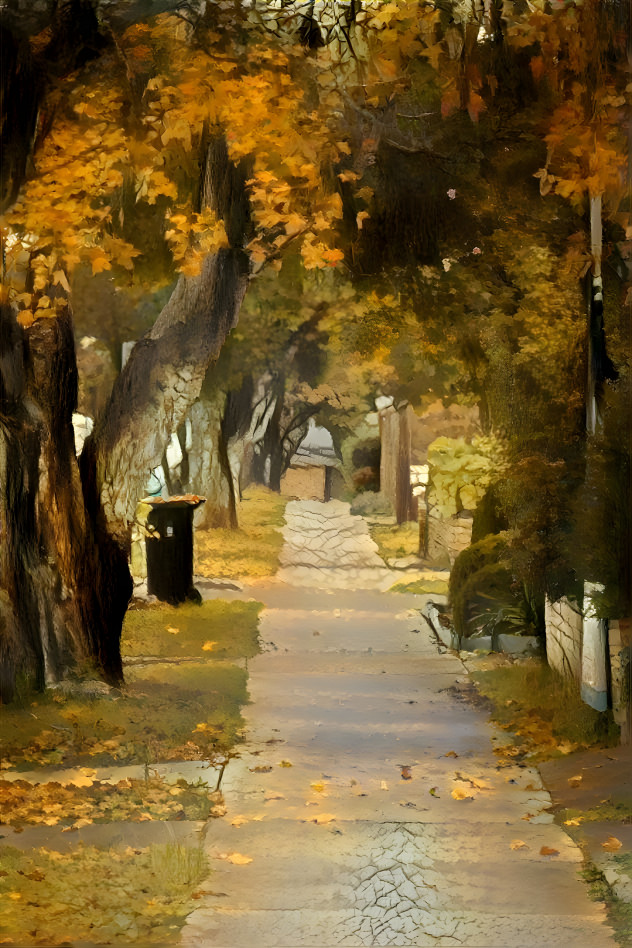 Suburban Sidewalk In Autumn