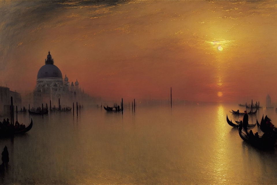 Venice Gondolas Silhouetted at Sunset