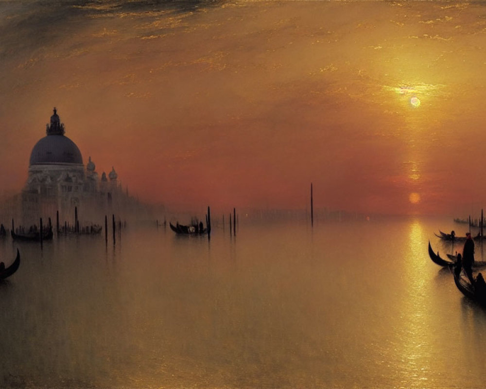 Venice Gondolas Silhouetted at Sunset