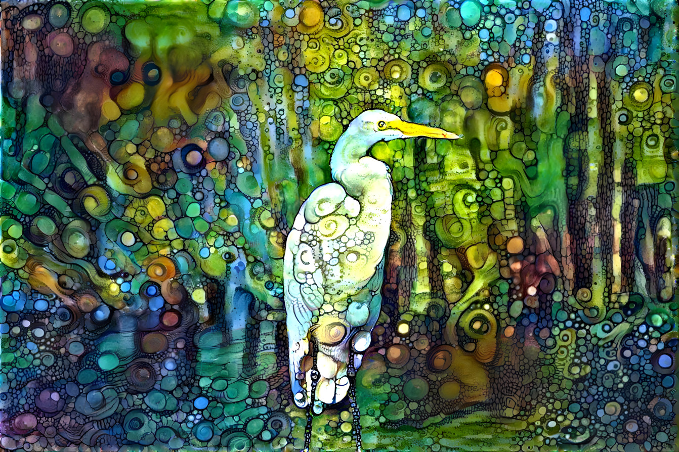 Heron in a swirly marsh