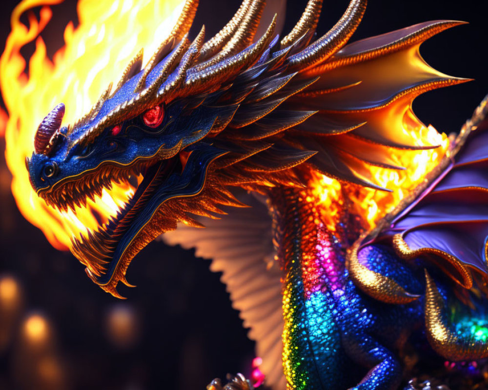 Colorful Dragon with Shimmering Scales and Fiery Breath