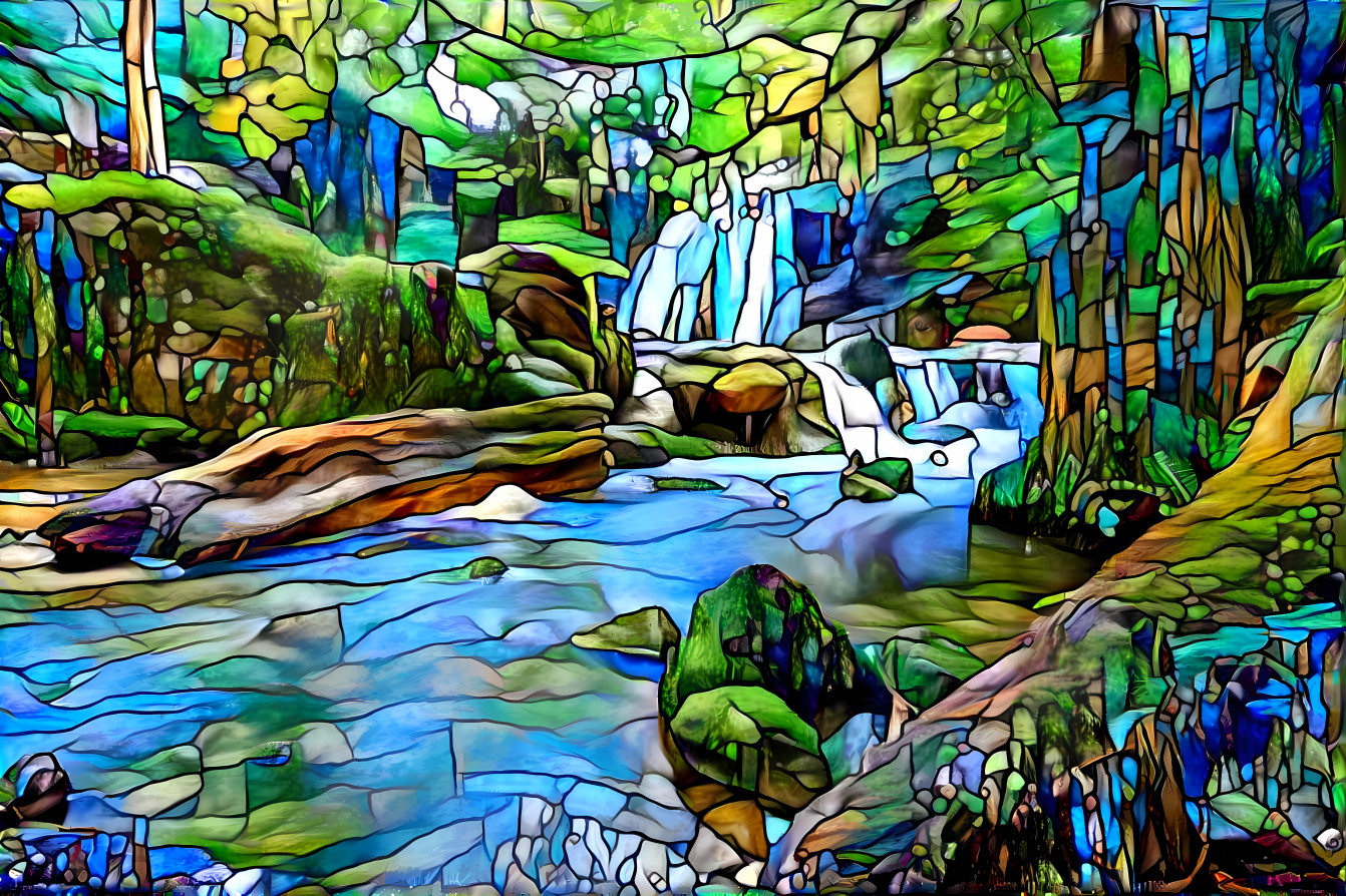Stained Glass River Scene