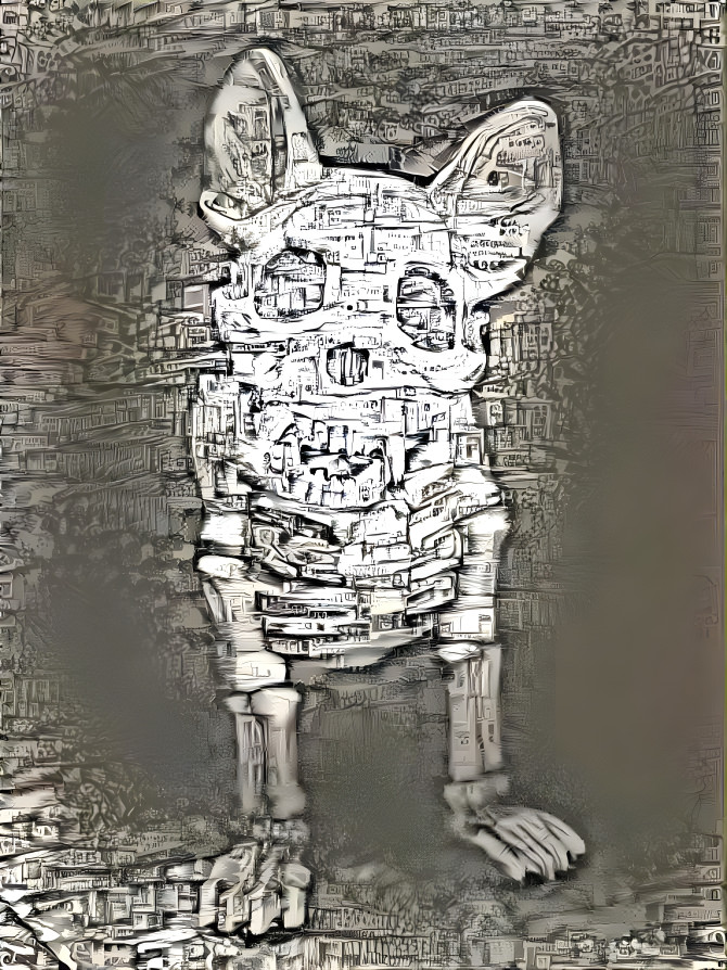 Collage drawing of my city with skeleton dog