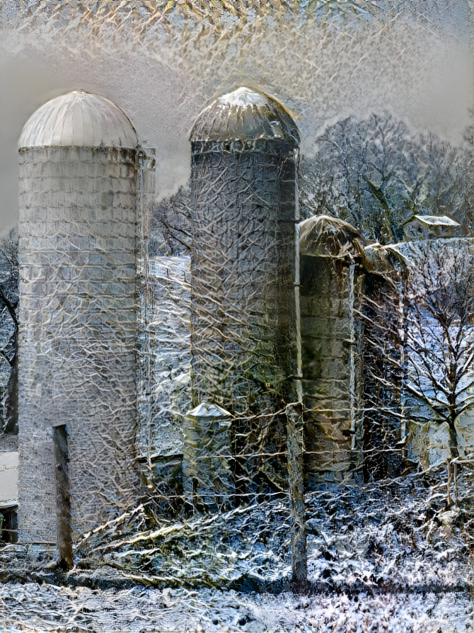 "Four Silos in a Snow Squall"