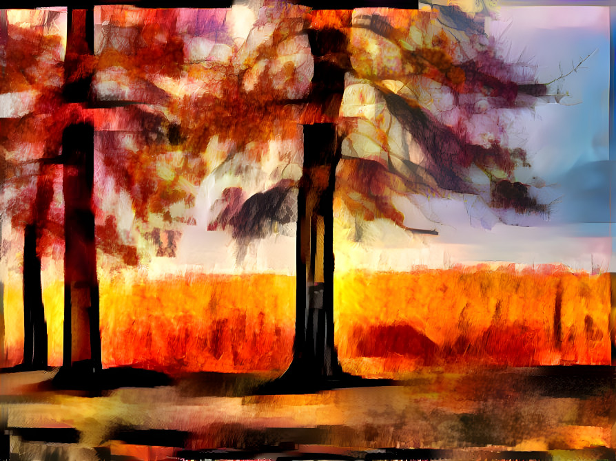 "Autumn Oaks and Fields"