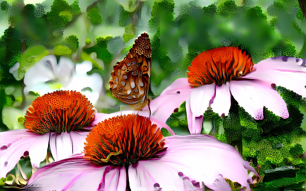 Cone Flowers and Butterfly