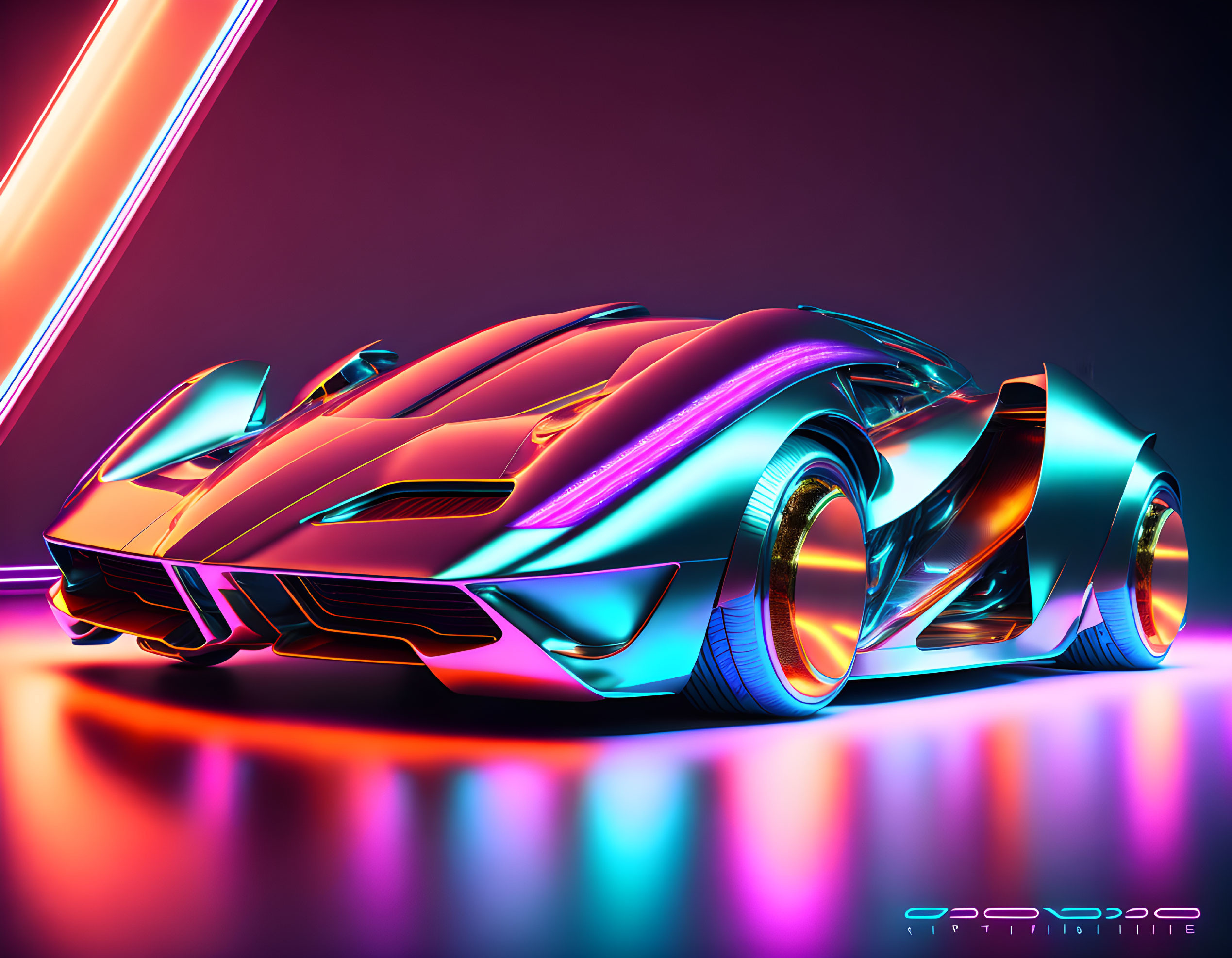 Sleek Futuristic Sports Car in Vibrant Neon Colors