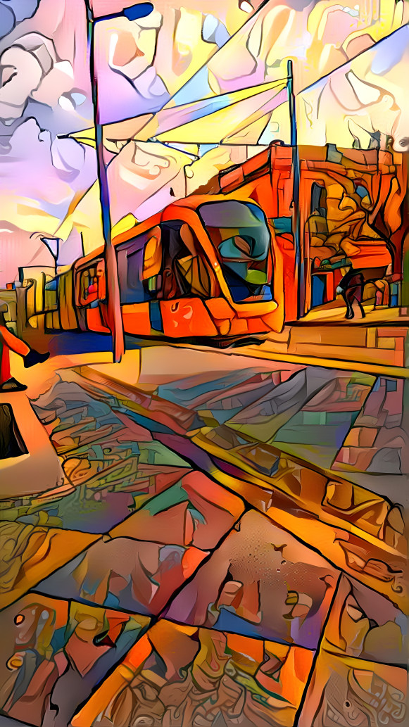 tram in city cartoon