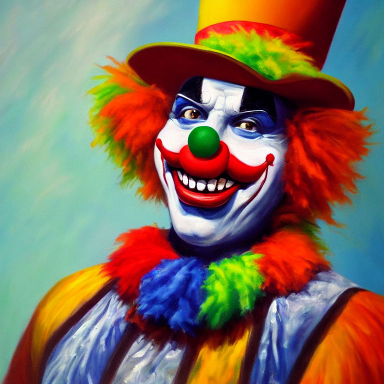 Colorful Clown Portrait with Red Nose and Fluffy Collar