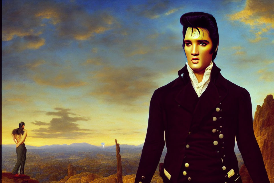 Digitally Altered Artistic Landscape with Elvis Presley-Inspired Figure