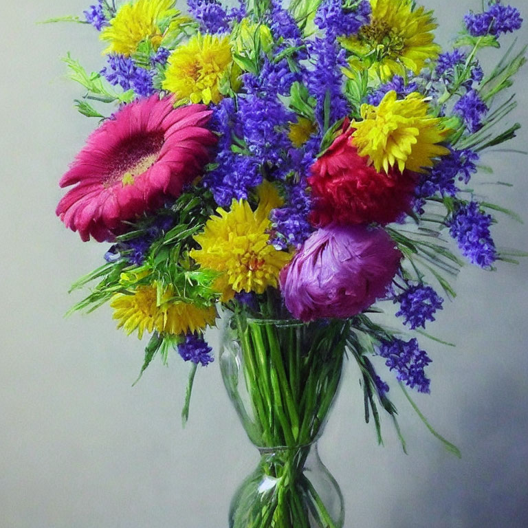 Colorful Flower Bouquet in Clear Glass Vase