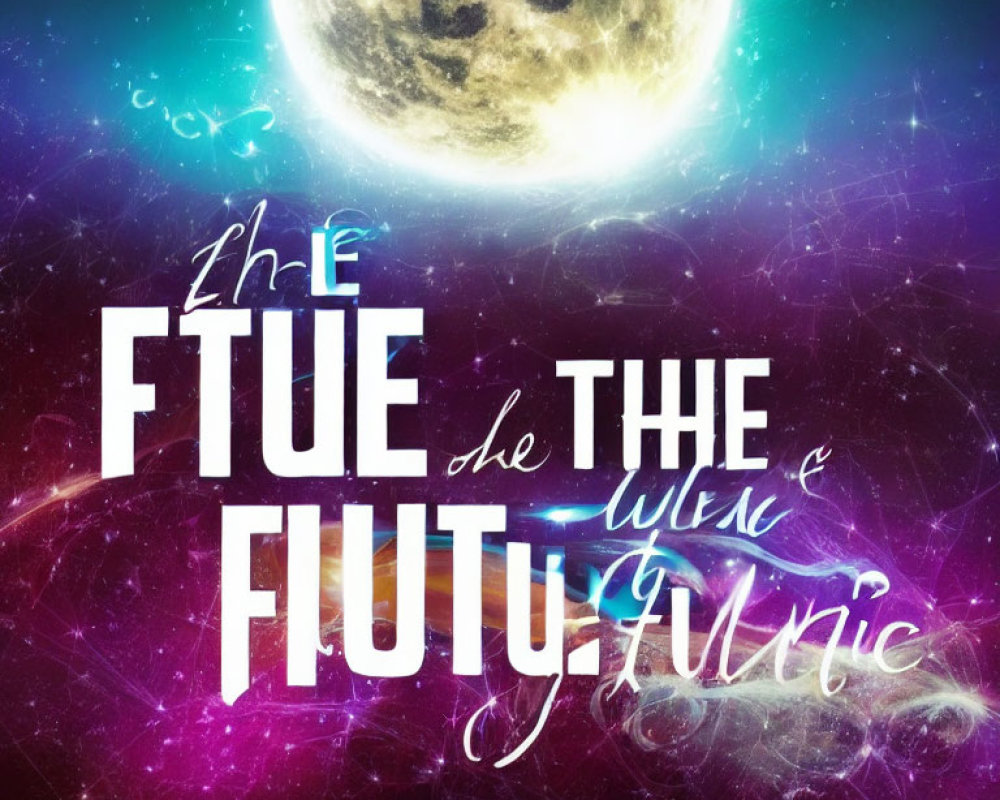 Cosmic moon and nebulae with "Fue de The Fluty" text in stylized