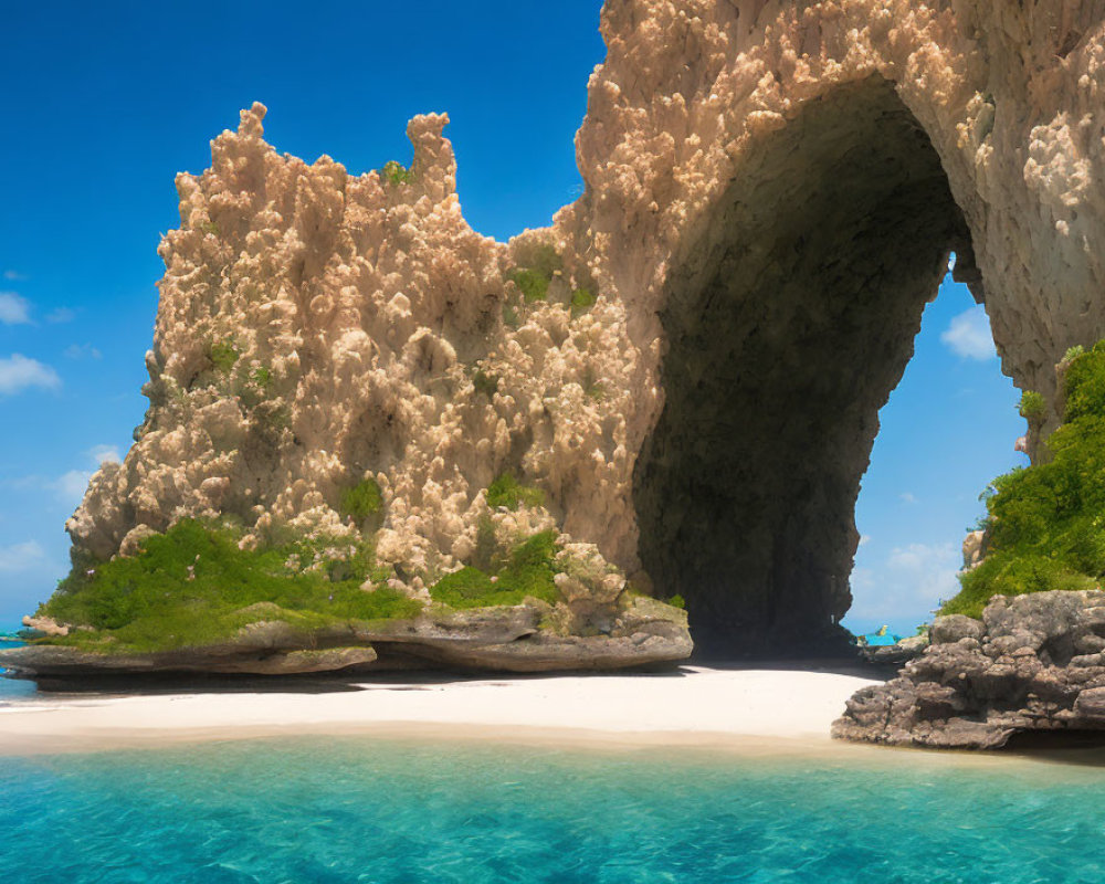 Majestic Rock Formation with Archway Overlooking Beach
