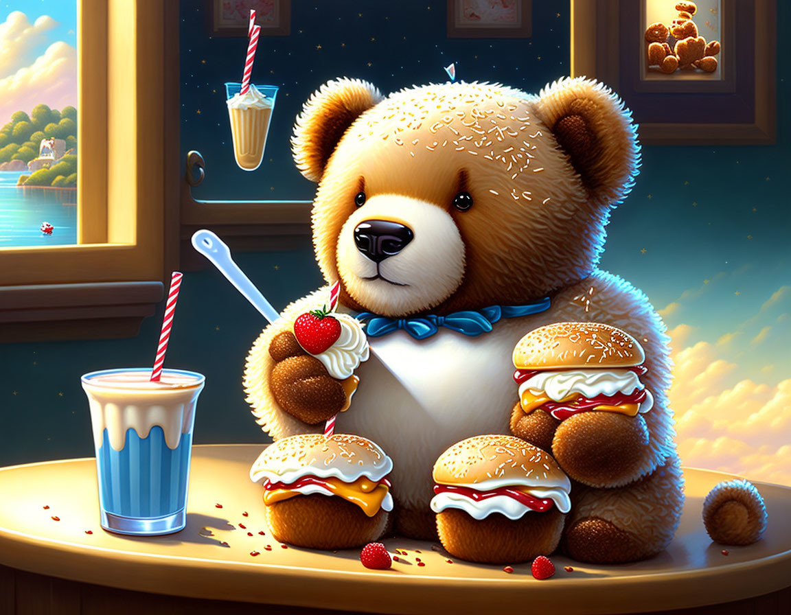 Teddy Bear In Burger Heaven