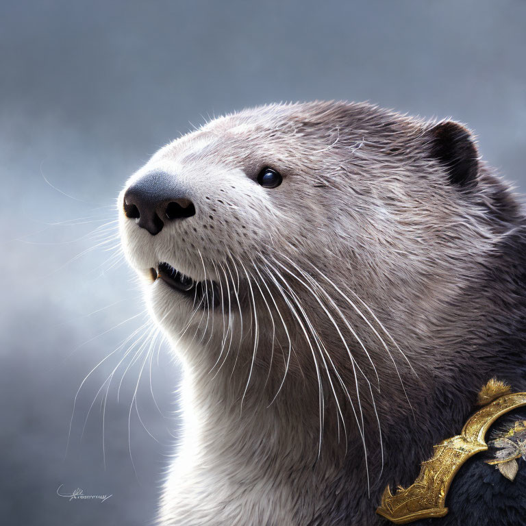 Detailed Stylized Otter Portrait with Dreamy Expression