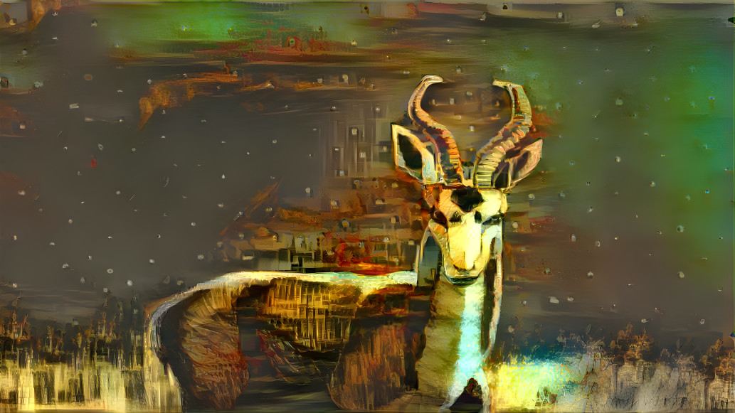 Antilope dans un champ une nuit étoilée