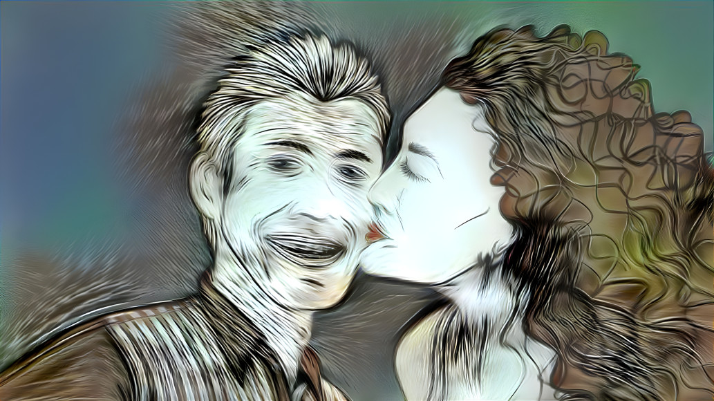 Femme embrassant la joue d'un homme 